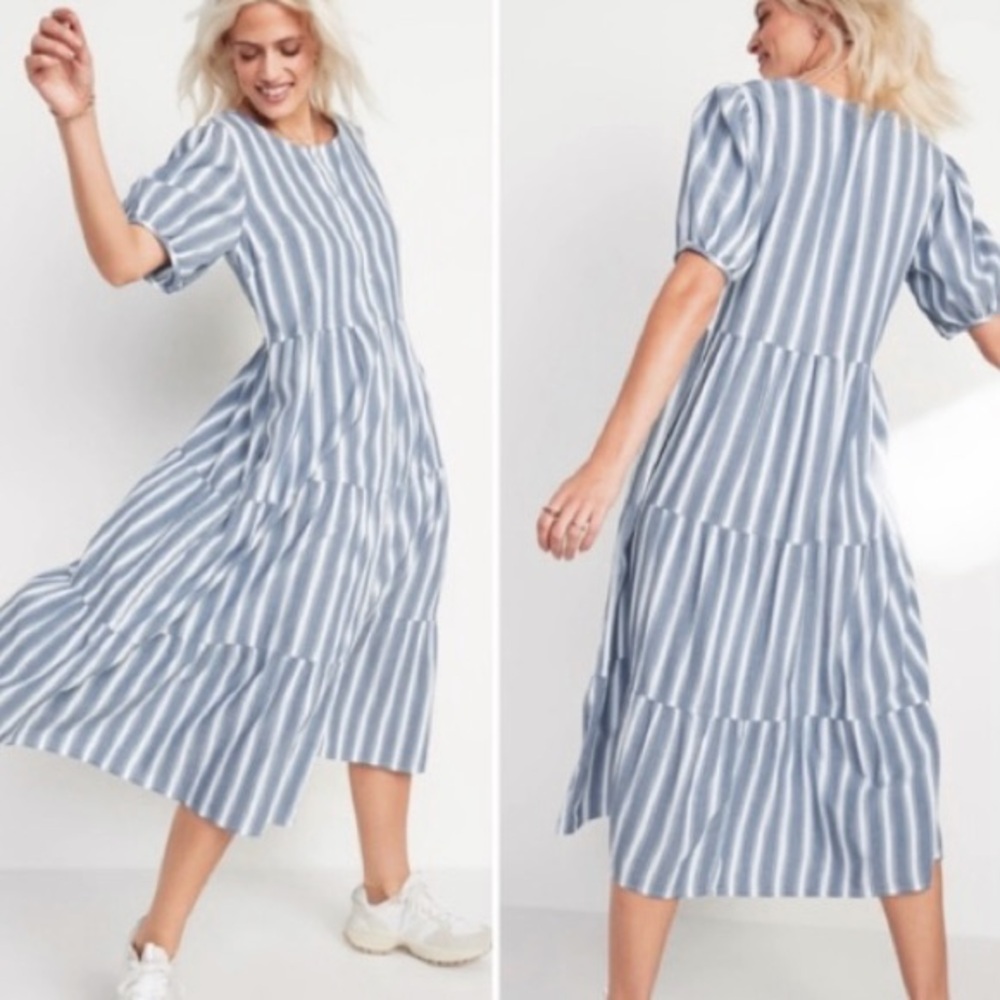 Old Navy Blue and White Striped Midi Dress